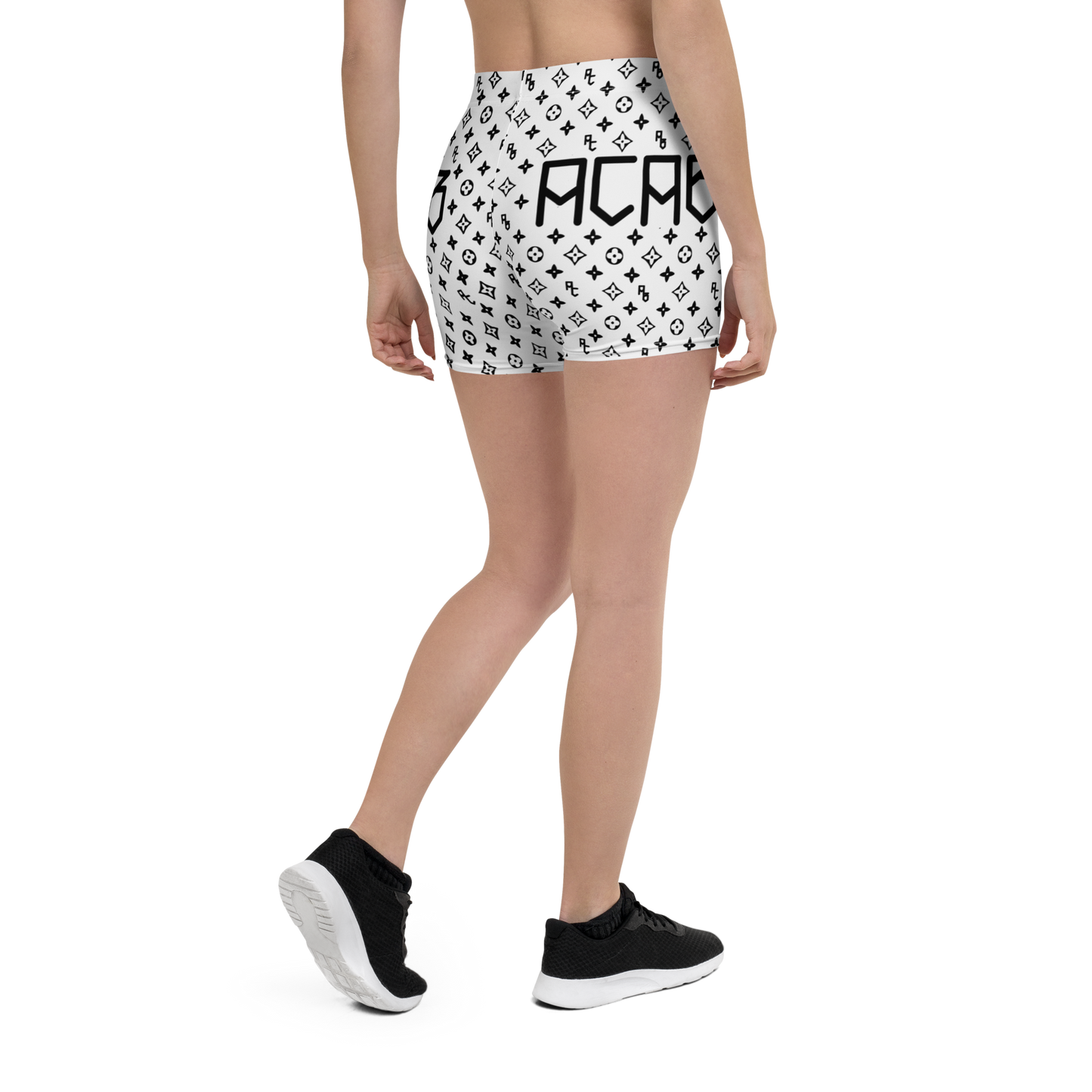 Womens ACAB LV Print Yoga Shorts - White