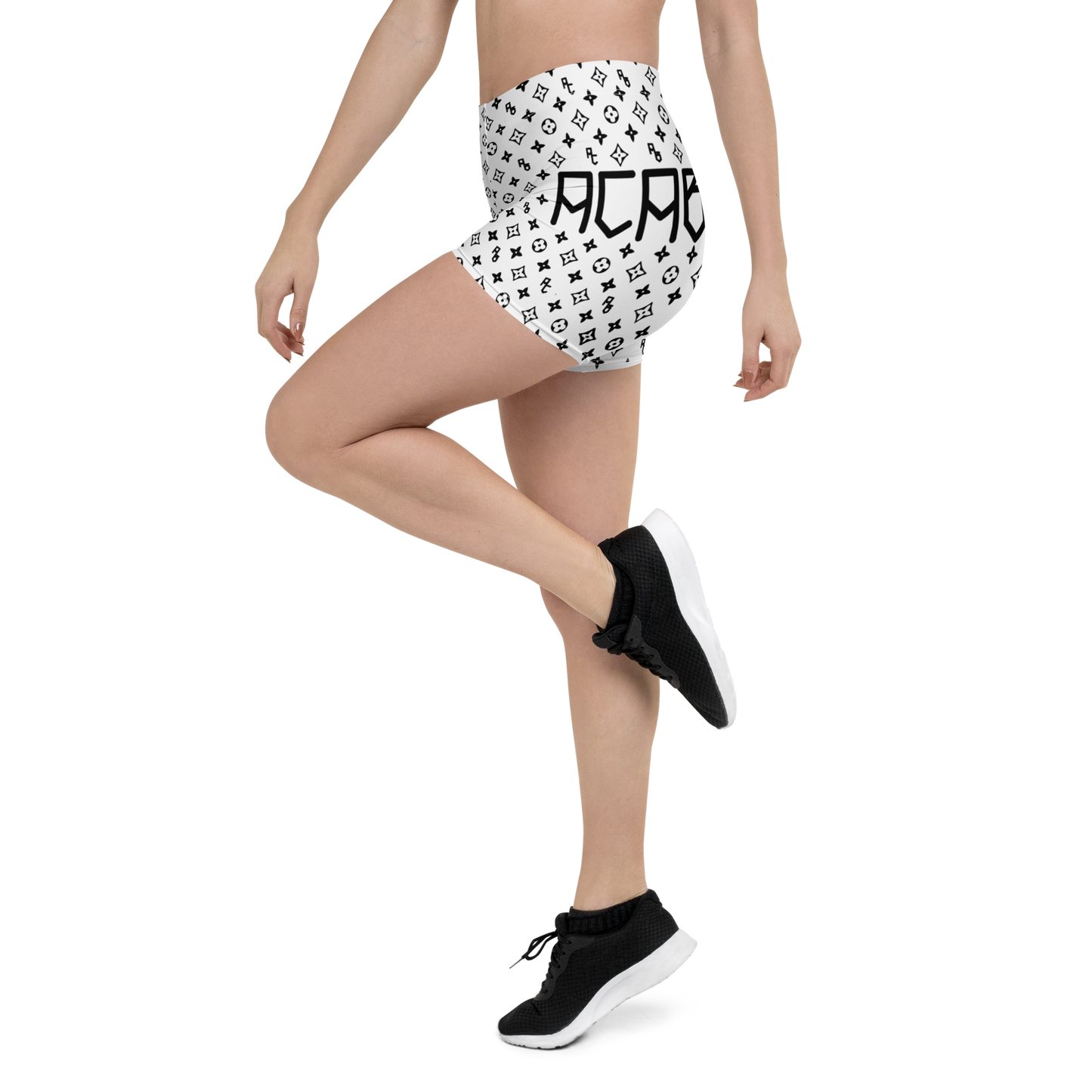 Womens ACAB LV Print Yoga Shorts - White