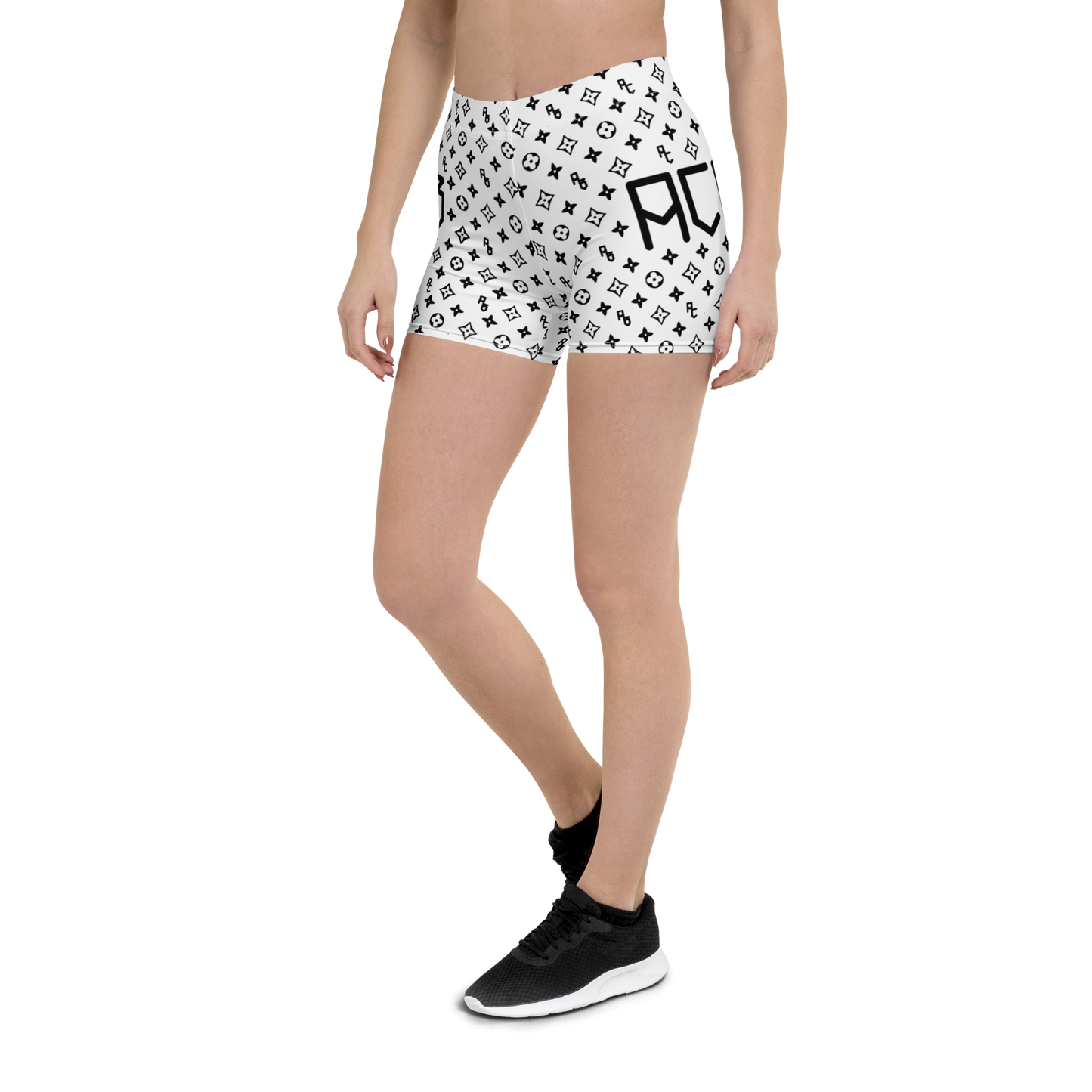 Womens ACAB LV Print Yoga Shorts - White