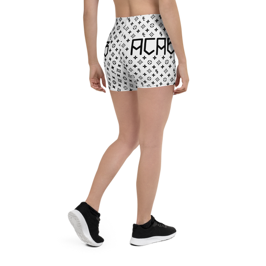 Womens ACAB LV Print Yoga Shorts - White